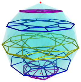 Icosahedral polyhedra
embedded in the 600-cell, side-view