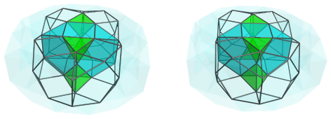 Parallel
projection of the castellated rhombicosidodecahedral prism, showing 4
tetrahedra