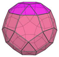 A gyrate
rhombicosidodecahedron, highlighting gyrated pentagonal cupola segment