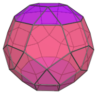 A parabigyrate
rhombicosidodecahedron, highlighting gyrated pentagonal cupola segments