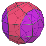 The metabigyrate
rhombicosidodecahedron, highlighting gyrated pentagonal cupola segments