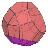 A gyrate bidiminished
rhombicosidodecahedron, with gyrated cupola segment highlighted