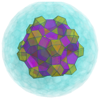 Parallel
projection of the cantellated 600-cell, showing 20 more cuboctahedra