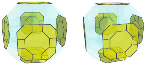Parallel
projection of the cantitruncated 24-cell, showing 6 equatorial great
rhombicuboctahedra