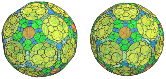 Parallel
projection of the omnitruncated 120-cell, showing 12 equatorial decagonal
prisms