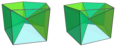 Parallel projection of
the pentagonal prism pyramid, showing 3/5 square pyramids