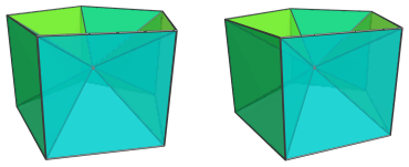 Parallel projection of
the pentagonal prism pyramid, showing 5/5 square pyramids