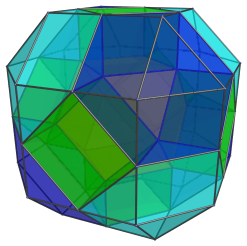 Cuboctahedron
centered projection of the rectified 24-cell, adding 6 cubes