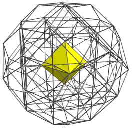 Parallel
projection of the runcinated 24-cell, showing nearest octahedron