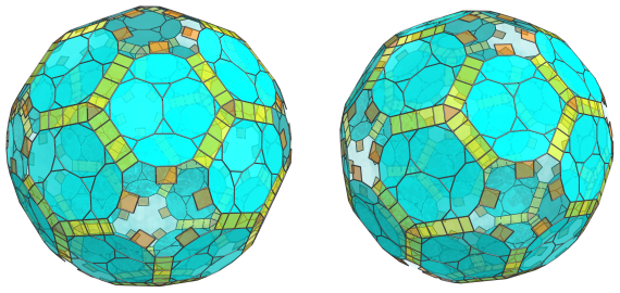 Parallel
projection of the runcitruncated 120-cell, showing 60 more equatorial
triangular prisms