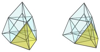 Tetrahedron-centered
parallel projection of the tetrahedral ursachoron, showing last of 4 far-side
tetrahedra