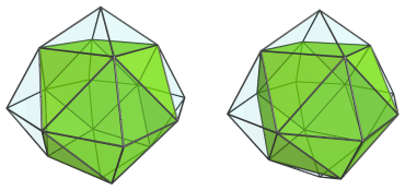 Octahedron-centered
parallel projection of the octahedral ursachoron, showing antipodal
cuboctahedron