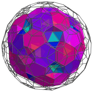 Parallel
projection of the truncated 600-cell into 3D, showing 60 more truncated
tetrahedra