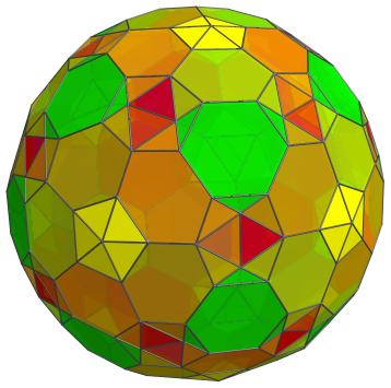 Parallel
projection of the truncated 600-cell into 3D, showing 12 more truncated
tetrahedra