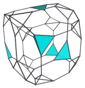 Perspective
projection of the truncated tesseract, showing last 4 triangular faces