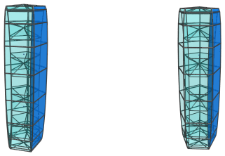 Side view
of the deca-augmented 5,20-duoprism, showing fourth of 5 icosagonal
prisms