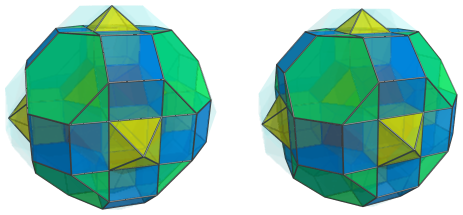 Parallel projection
of the octa-augmented runcitruncated 16-cell, showing 8 truncated
tetrahedra
