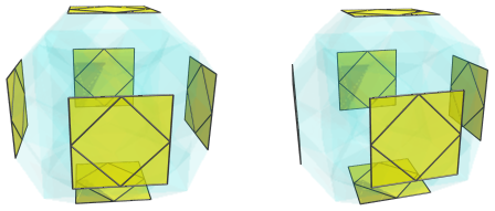 Parallel projection
of the octa-augmented truncated tesseract, showing 6 equatorial
cuboctahedra