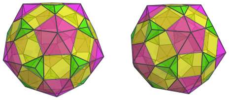 Parallel
projection of the castellated rhombicosidodecahedral prism, showing 12
pentagonal pyramids