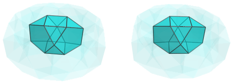 Parallel
projection of the castellated rhombicosidodecahedral prism, showing 1
bilunabirotunda