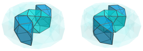 Parallel
projection of the castellated rhombicosidodecahedral prism, showing 2/4 more
bilunabirotunda
