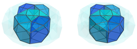 Parallel
projection of the castellated rhombicosidodecahedral prism, showing 4/4 more
bilunabirotunda