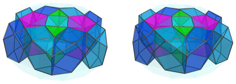 Parallel
projection of the castellated rhombicosidodecahedral prism, showing all
previous cells together