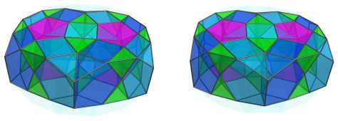 Parallel
projection of the castellated rhombicosidodecahedral prism, showing 8 more
tetrahedra