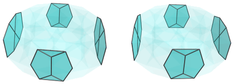 Parallel
projection of the castellated rhombicosidodecahedral prism, showing 4
equatorial bilunabirotundae