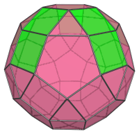 A gyrate
rhombicosidodecahedron, highlighting pairs of square faces