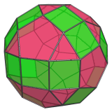 The metabigyrate
rhombicosidodecahedron, highlighting pairs of square faces