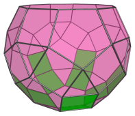 A paragyrate diminished
rhombicosidodecahedron, highlighting pairs of adjacent squares