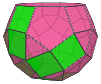 A metagyrate diminished
rhombicosidodecahedron, highlighting pairs of adjacent squares