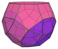 A bigyrate diminished
rhombicosidodecahedron, highlighting gyrated cupola segments