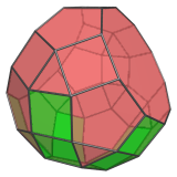 A gyrate bidiminished
rhombicosidodecahedron, with adjacent squares highlighted