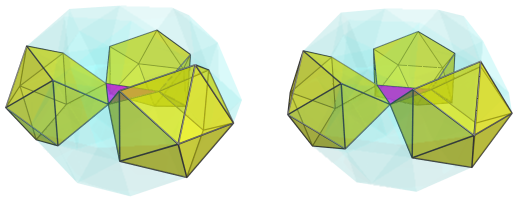 Triangle-centered parallel projection of J92 rhombochoron, showing three
J62 cells