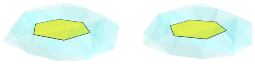 Hexagon-centered parallel projection of J92 rhombochoron, showing nearest
hexagon