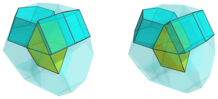 Perspective
projection of the augmented cantitruncated 5-cell, showing 2 hexagonal
prisms