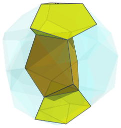 Parallel
projection of the bi-icositetradiminished 600-cell, showing 3 cells