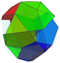 Parallel
projection of the bi-icositetradiminished 600-cell, showing yet 3 more
cells