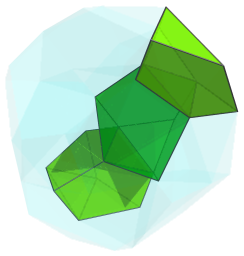 Parallel projection of the
bi-icositetradiminished 600-cell, showing other half of 2nd chain