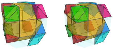 Orthogonal
projection of the biparabigyrated cantellated tesseract, showing two pairs of
triangular prism