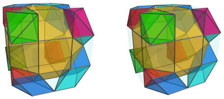 Orthogonal
projection of the biparabigyrated cantellated tesseract, showing 4 more
triangular prisms
