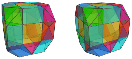 Orthogonal
projection of the biparabigyrated cantellated tesseract, showing all cells on
the near side