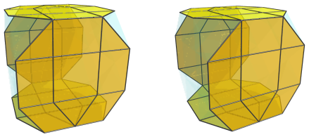 Orthogonal
projection of the biparabigyrated cantellated tesseract, showing 4 of
equatorial J37's in a cycle