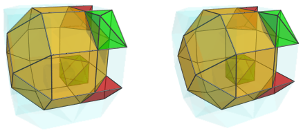 Orthogonal
projection of the biparabigyrated cantellated tesseract, showing two more
square pyramids