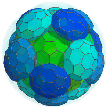 Parallel
projection of the bitruncated 120-cell, showing 20 more truncated
icosahedra