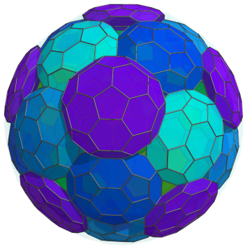 Parallel
projection of the bitruncated 120-cell, showing 12 more truncated
icosahedra