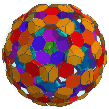 Parallel
projection of the bitruncated 120-cell, with yet another 60 more truncated
tetrahedra