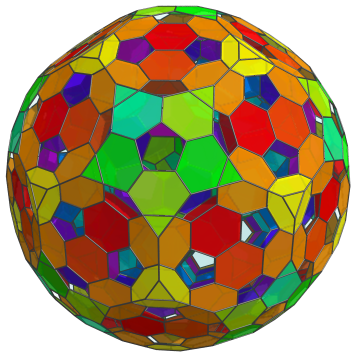 Parallel
projection of the bitruncated 120-cell, showing 60 equatorial truncated
tetrahedra